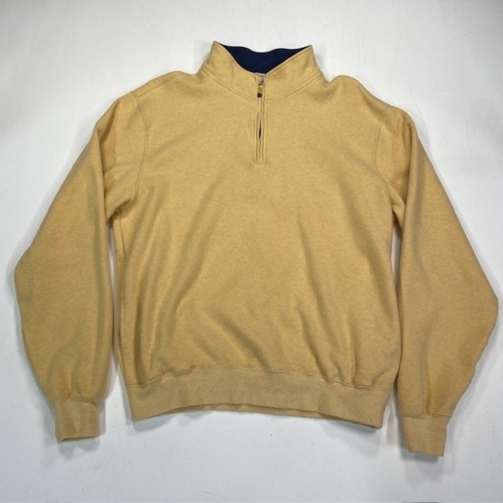Peter Millar Mens Yellow Cotton 1/4 Zip Pullover Sweater Large Mock Neck Vintage